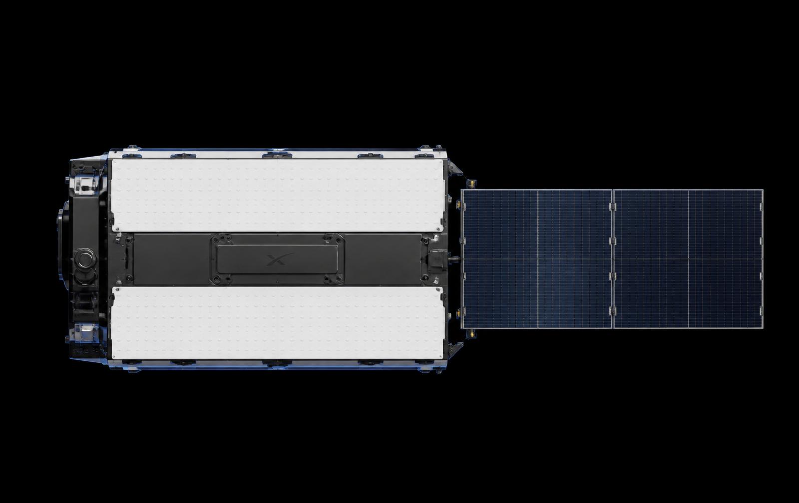 Flat-panel SpaceX-style satellite shown from above with 20 numbered advertising panels